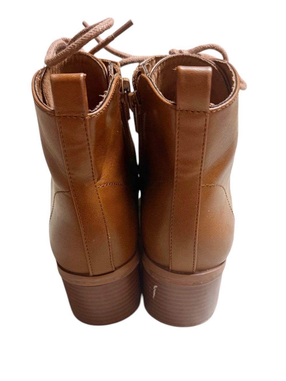 LOFT Brown Lace Up Vegan Leather Block Heel Boots Size 5.5 - Picture 6 of 8